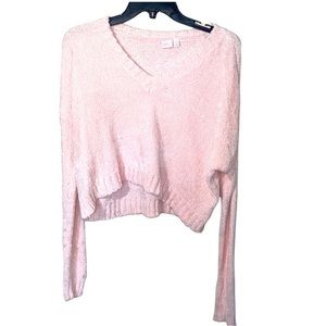 Make + Model Pink V-Neck Cropped Chenille Sweater Size XS